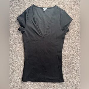 Garage Jet Black deep v neck t shirt sleek